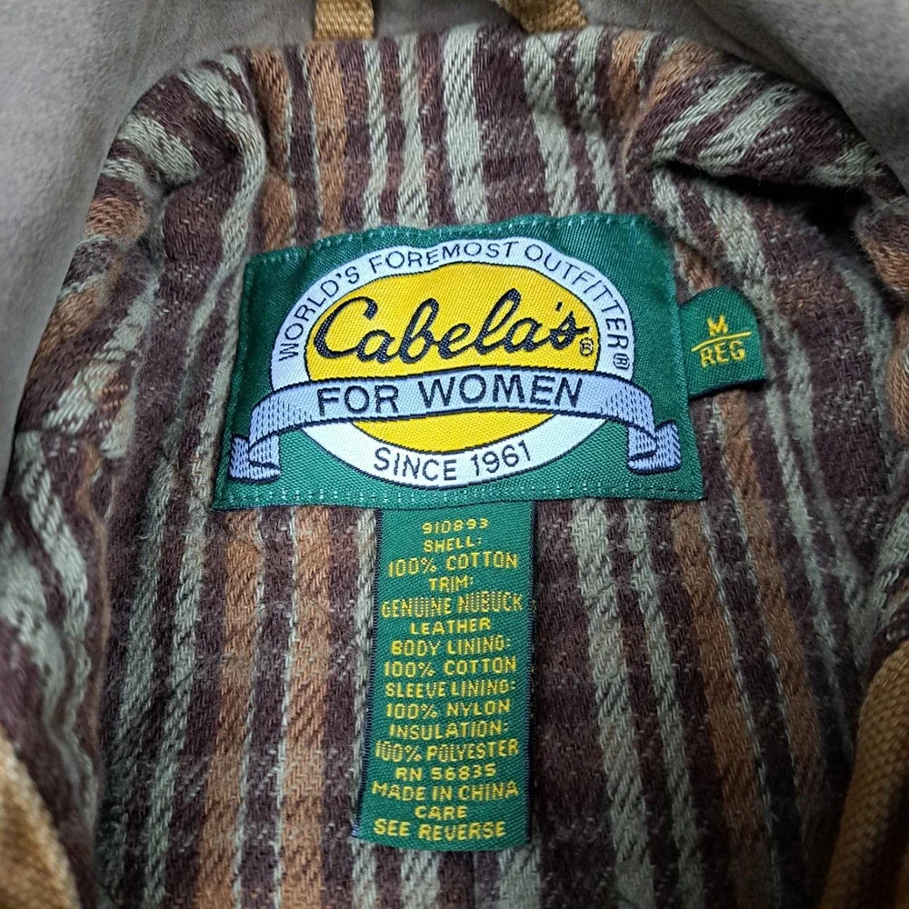 Cabelas Duck Canvas Blanket Lined Jacket Womens Medium Leather Collar Chore Coat - Picture 7 of 16